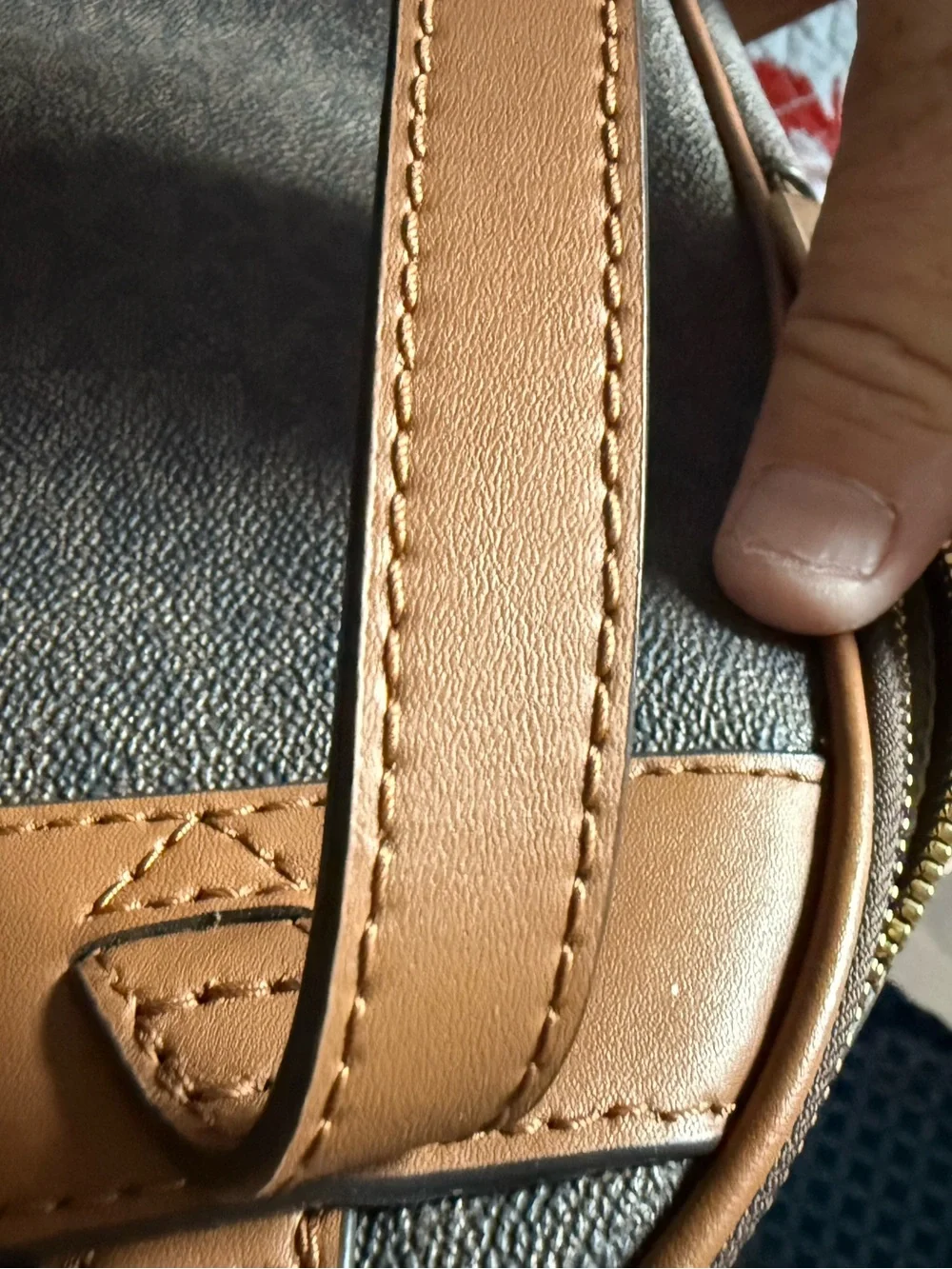 Michael Kors Brown Signature Backpack with Blue-Striped Wallet